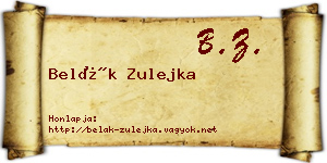Belák Zulejka névjegykártya